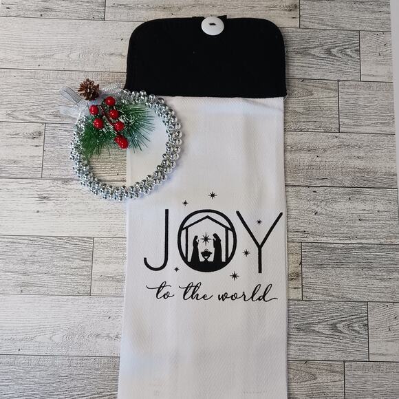 JOY Kitchen Towel Kitchen Linens Home Decor Gifts Handmade Christmas Black White - Picture 5 of 5